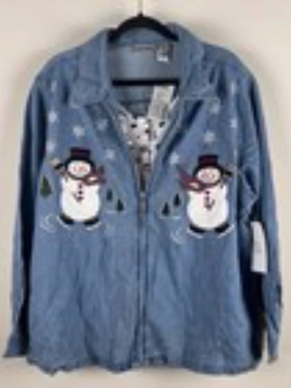 Fashion Bug women's 18/20W collared full zip Long Sleeve Shirt With Tank Snowman